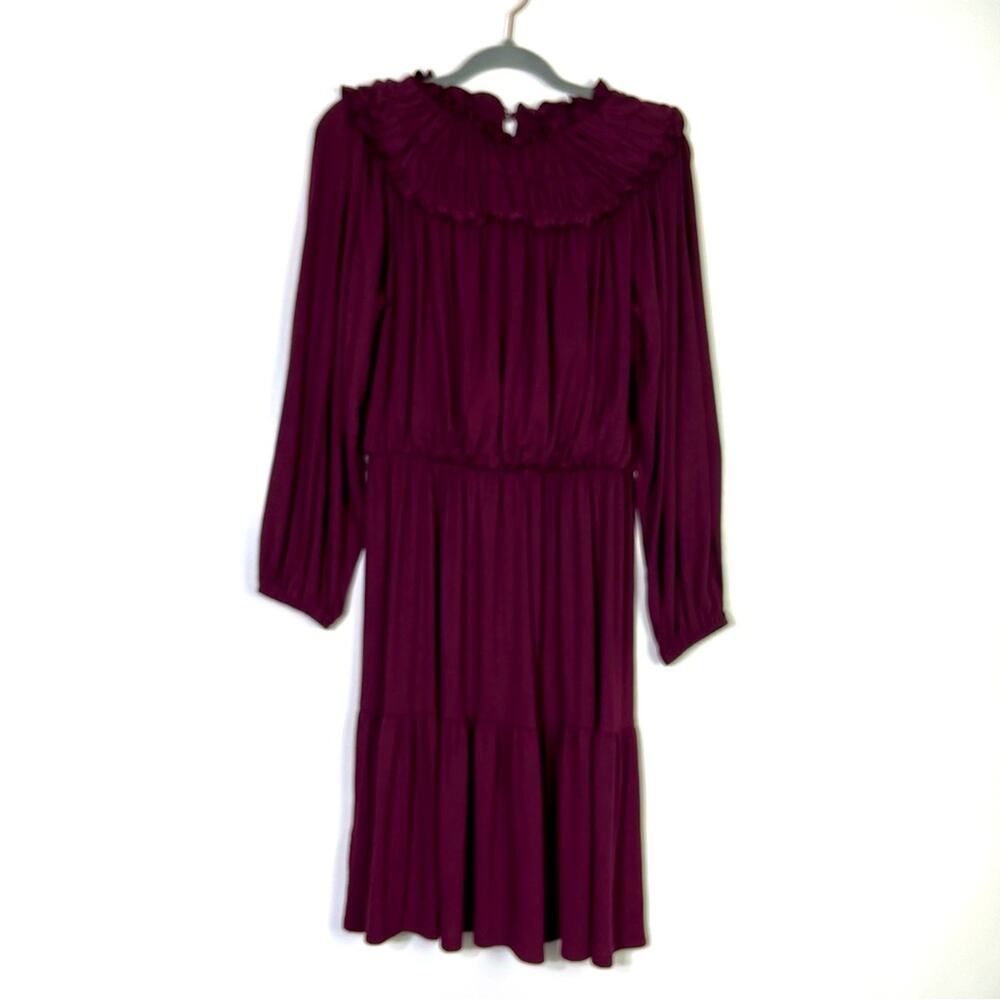 Ann Taylor Ruffle Collar Flare Burgundy Dress MT EUC